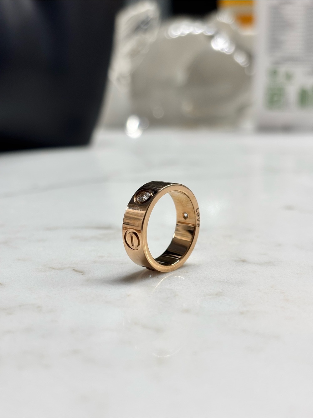 New Rose Gold 6mm Love Screw Ring With 3 Stone